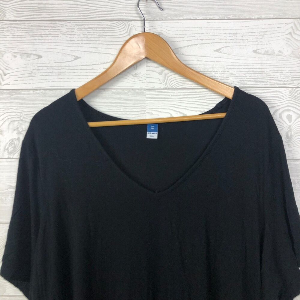 Old Navy Women's XXL Luxe Short Sleeve Tee Shirt V Neck Solid Black Casual Top - Picture 2 of 5
